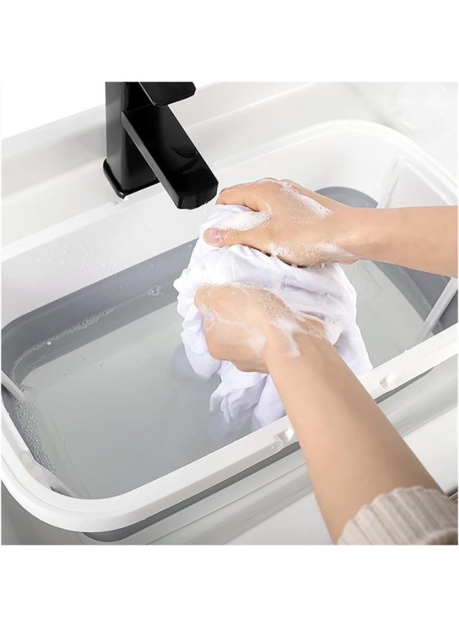 PAACHU Folding Mop Bucket, Silicone Folding Bucket Household Flat Mop Bucket Outdoor Car Wash Bucket Portable Portable Plastic Water Bucket Wash Tub Floor Cleaning Quick Folding Storage 11L - Image 5